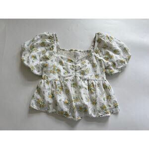 Jopra Floral Puff Sleeve Smocked Cropped Blouse Womens Medium Cottagecore Whimsy